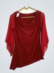 Blouse à manches transparentes drapées rouges