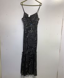 TIANBO FUSHI Black Dress with Silver Leaf Pattern