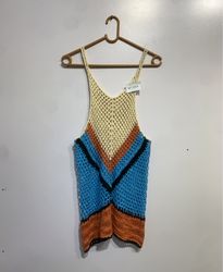 Crocheted Tank Top with Geometric Pattern