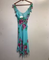 Blue floral print dress with ruffles