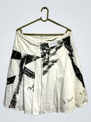 White Skirt with Black Graphic Print