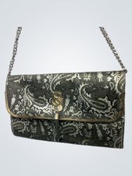 Clutch bag with chain strap and paisley pattern