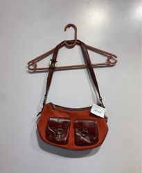 Orange and Brown Shoulder Bag with Two Front Pocke..