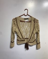 WATCHER Women's Beige Crochet Cardigan with Brown ..