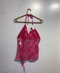 Pink halter top with gold sequin detailing