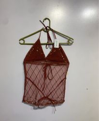 Women's Halter Top with Sequins and Mesh