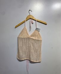 Beaded Halter Top with Pink Ties