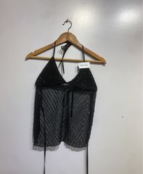 Black sequined halter top