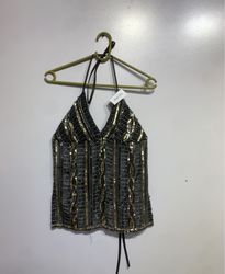Black and gold beaded halter top