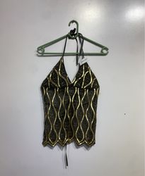 Black and gold sequined halter top