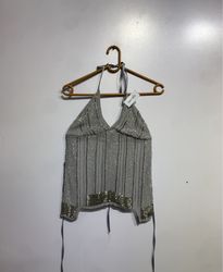 Silver Beaded Halter Top