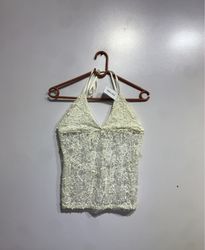 White Lace Halter Top with Sequins