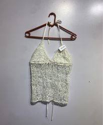 White Lace Halter Top with Sequins