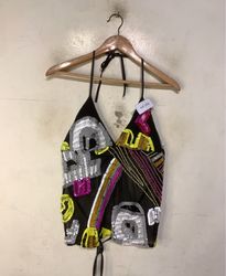Black halter top with sequin embellishments