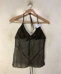Black Halter Top with Gold Embellishments