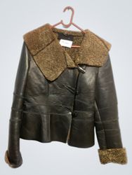 Brown Leather Jacket with Shearling Collar