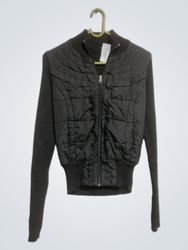 Black Quilted Bomber Jacket with Knit Sleeves