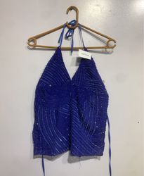 Blue Beaded Halter Top