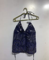 Blue sequined halter top