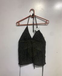 Black halter top with gold beading