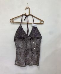 Purple Halter Top with Lace and Sequins