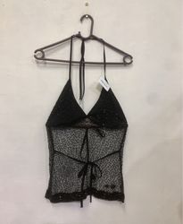 Black Beaded Halter Top