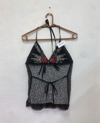 Black Halter Top with Floral Beading