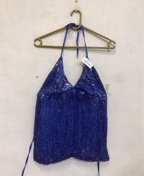 Blue Sequin Halter Top