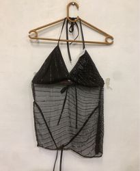 Black Sheer Halter Top with Sparkle Detail