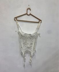White Corset with Beading and Lace Trim