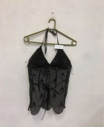 Black Halter Neck Beaded Top