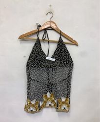 Black Beaded Halter Top