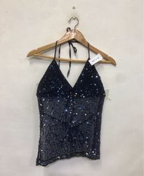 Dark Blue Sequin Halter Top