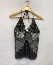 Black halter top with sequins and beading