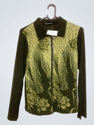 Crescendo Women's Green Floral Print Zip-Up Jacket