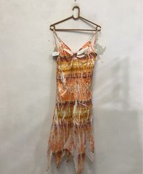 Orange und Gelb Batik Maxi Kleid