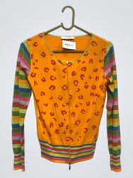 EVALINKA Orange Leopard Print Zip-Up Cardigan mit ..