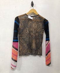 Sheer Paisley Print Long Sleeve Top