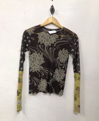Floral Print Mesh Long Sleeve Top