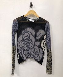 Long Sleeve Mesh Top with Floral Print