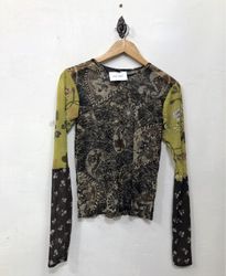 Long Sleeve Mesh Top with Pattern