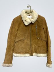 Brown Suede Aviator Jacket with Shearling Collar