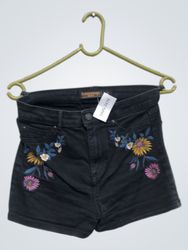 Clockhouse Black Embroidered Denim Shorts