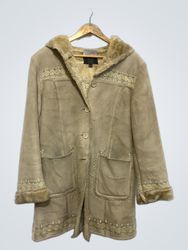 GIORGIO MOBIANI Suede Faux Fur Hooded Coat