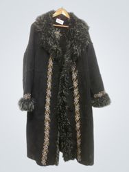 Tissata Black Embroidered Faux Fur Trimmed Coat