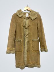 Brown Suede Coat with Fur Lining and Toggles