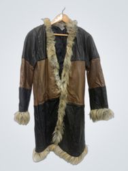 Patchwork Leather and Fur Coat