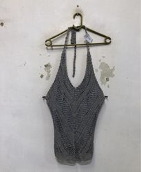 Top Halter All'uncinetto Grigio