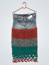 Guess Denim Skirt with Crochet Panels