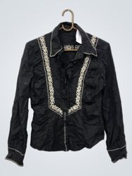 Black embroidered long sleeve shirt